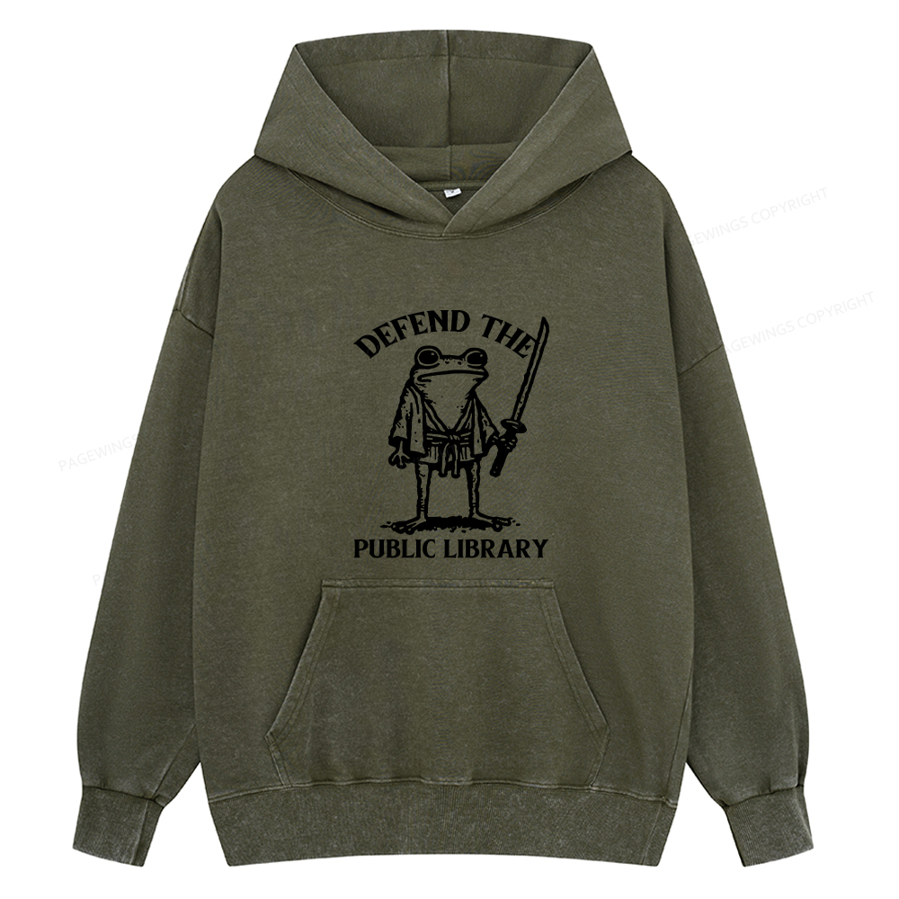 Pagewings Defend Your Public Library Unisex Washed Hoodie