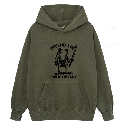 Pagewings Defend Your Public Library Unisex Washed Hoodie