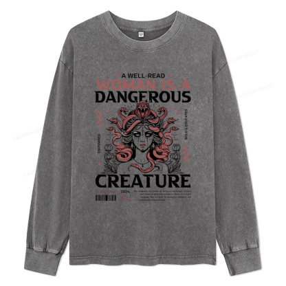 Pagewings A Well-Read Woman is A Dangerous Creature Unisex Washed Long Sleeve T-shirt