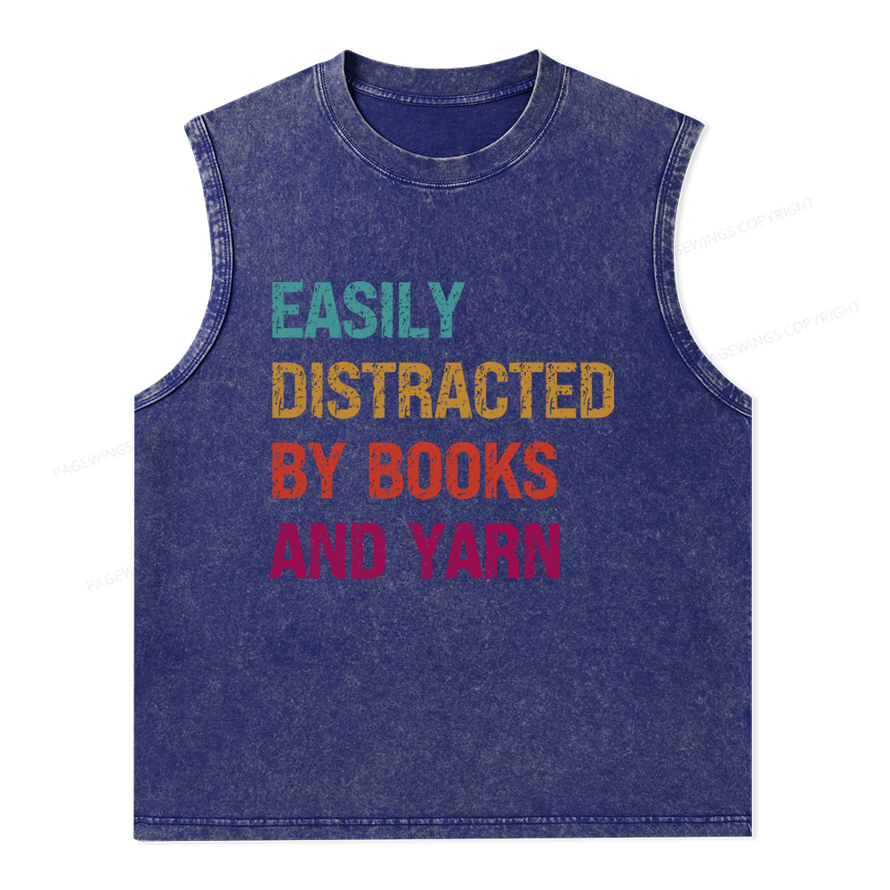 Pagewings Easily Distracted By Books And Yarn Unisex Washed Tank Top