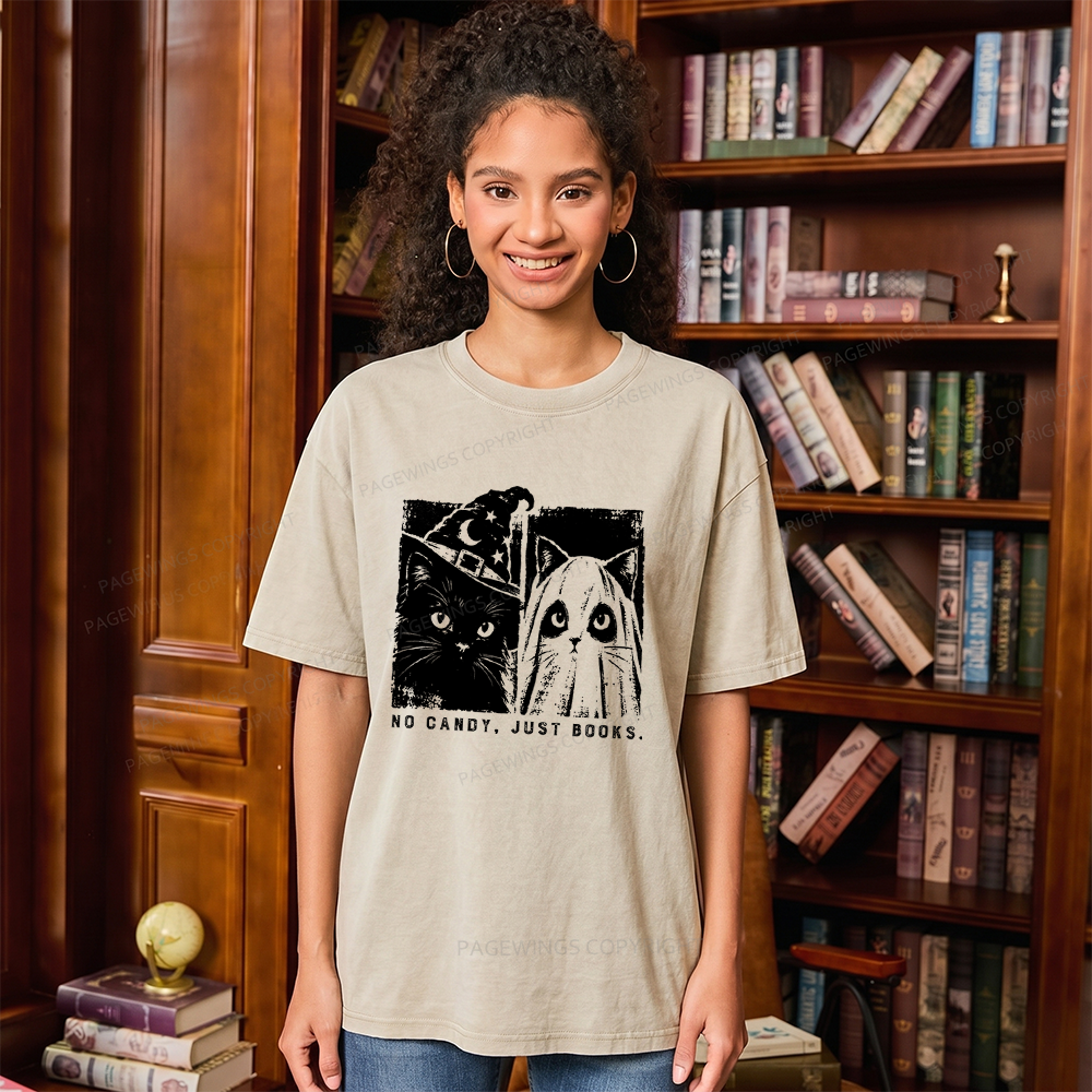 Pagewings No Candy Just Books Unisex Washed T-shirt