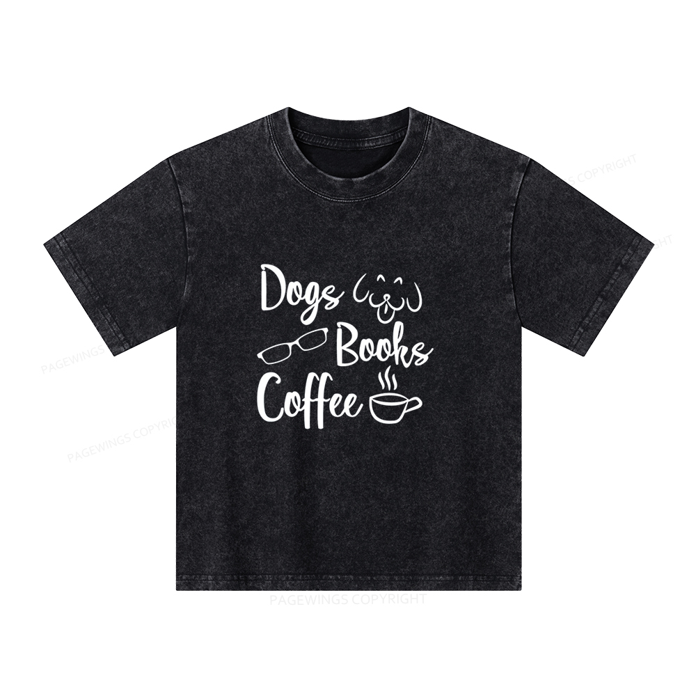 Pagewings Dogs Books Coffee Unisex Kids Washed T-shirt