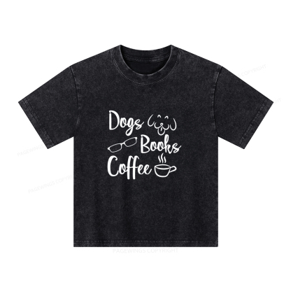 Pagewings Dogs Books Coffee Unisex Kids Washed T-shirt