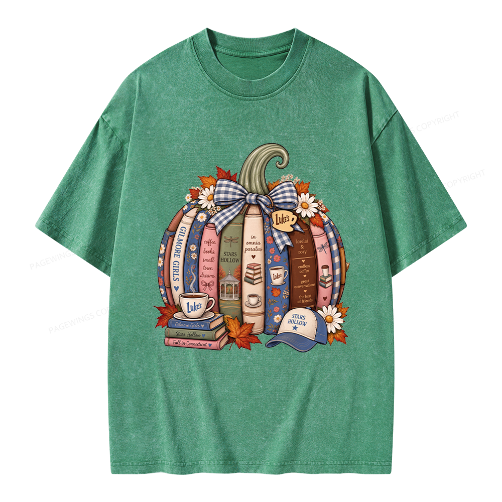 Pagewings Fall Book Pumpkin Unisex Washed T-shirt