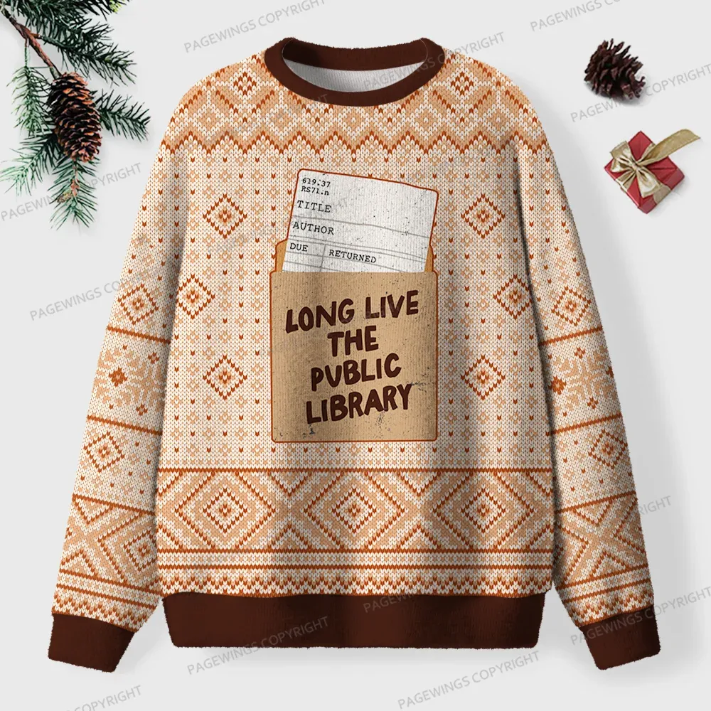 Pagewings Long Live The Public Library Unisex Ugly Knit Sweatshirt
