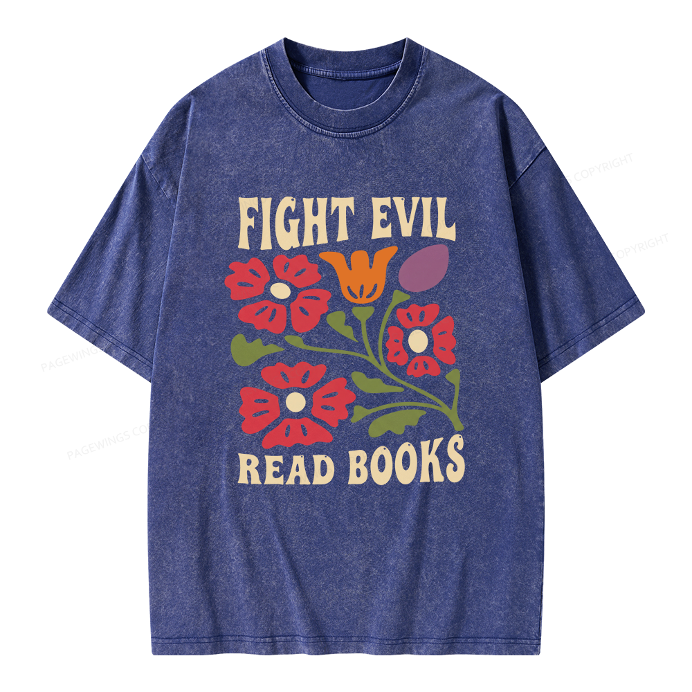 Pagewings Fight Evil Read Books Unisex Washed T-shirt
