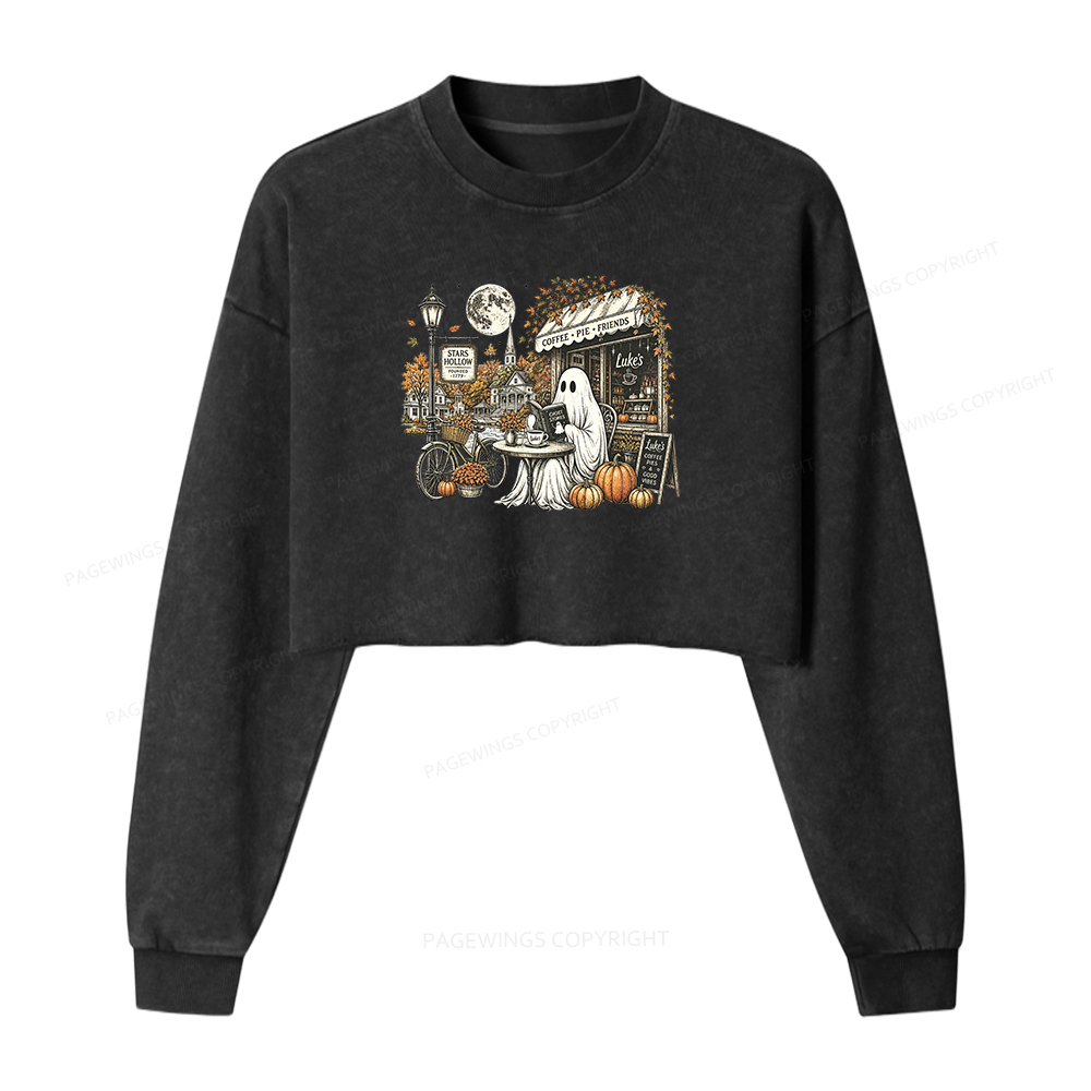 Pagewings Stars Hollow Ghost Washed Crop Sweatshirt