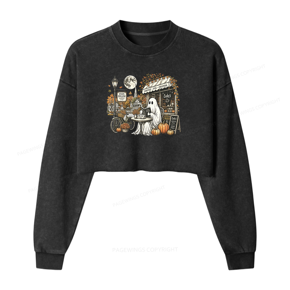 Pagewings Stars Hollow Ghost Washed Crop Sweatshirt