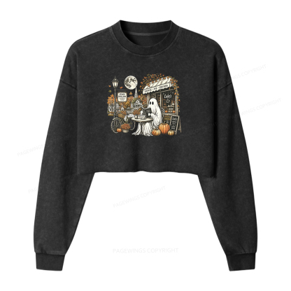 Pagewings Stars Hollow Ghost Washed Crop Sweatshirt