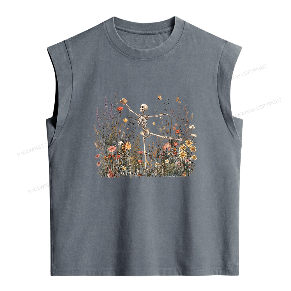 Pagewings Skeleton Reading Women's Washed Tank Top