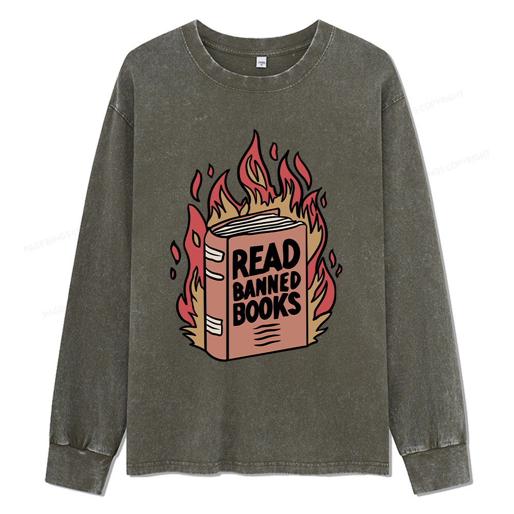 Pagewings Read Banned Books Unisex Washed Long Sleeve T-shirt