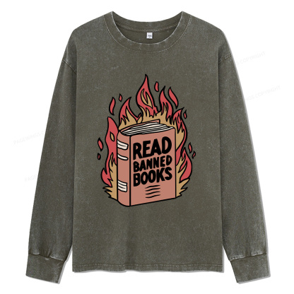 Pagewings Read Banned Books Unisex Washed Long Sleeve T-shirt