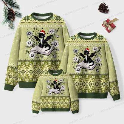 Pagewings  Cat Reading A Book Unisex Ugly Knit Sweatshirt