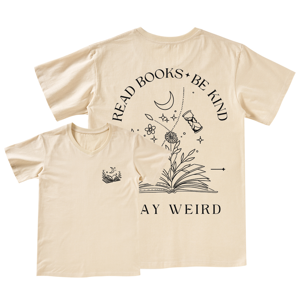 Pagewings Comfort Colors Read Books Be Kind Stay Weird V-neck T-shirt