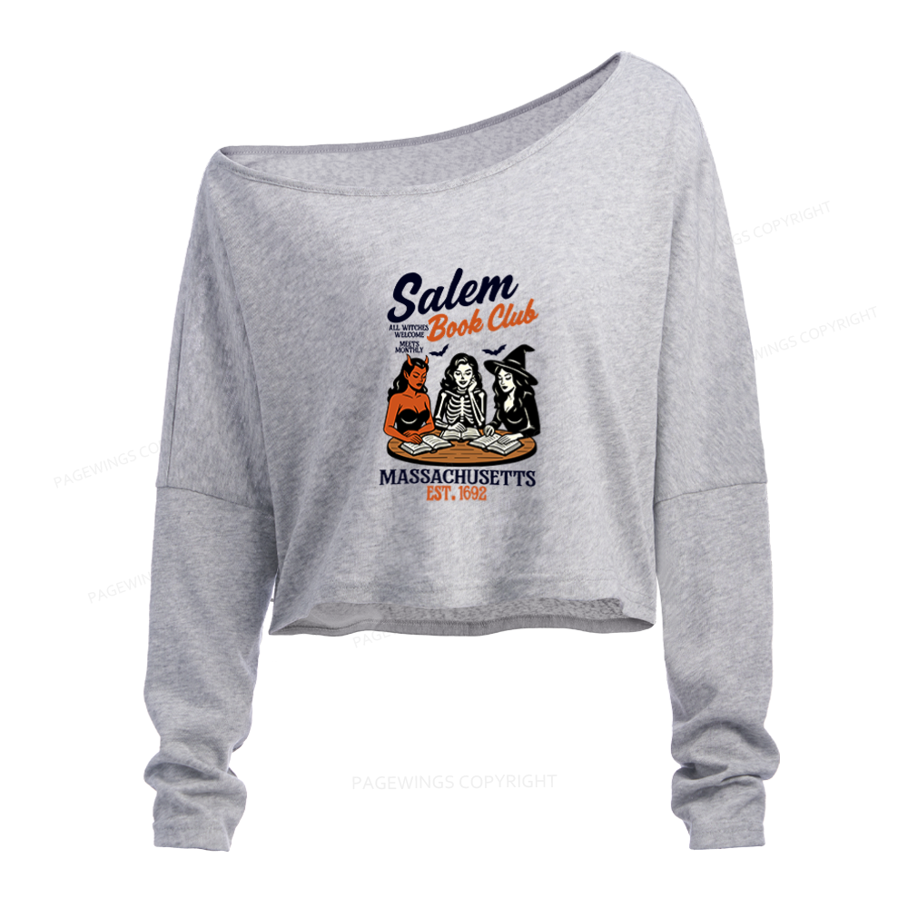Pagewings Salem Book Club Slouchy Long Sleeve Off Shoulder T-shirt