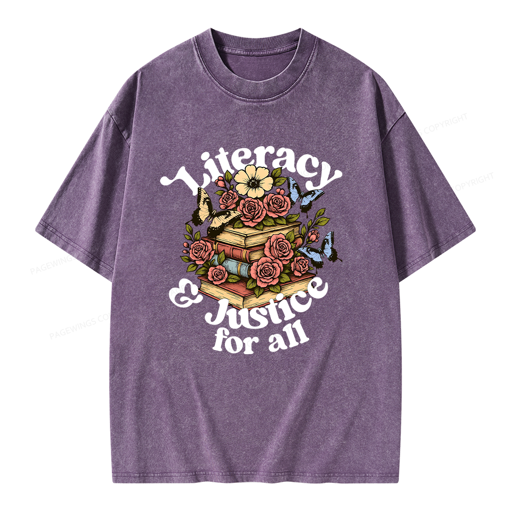 Pagewings Literacy and Justice for All Unisex Washed T-shirt