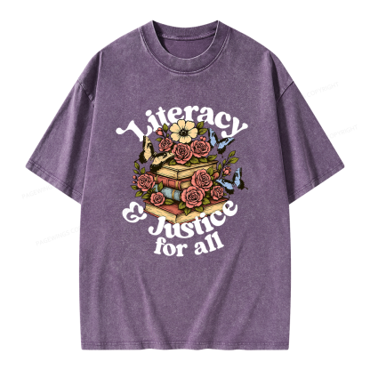 Pagewings Literacy and Justice for All Unisex Washed T-shirt