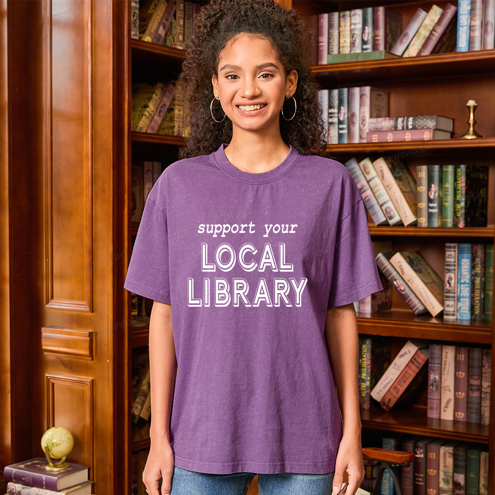 Pagewings Support Your Local Library Unisex Washed T-shirt