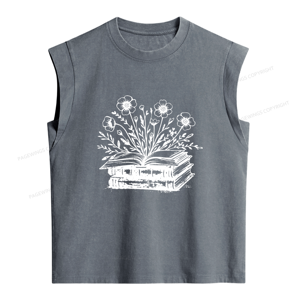 Pagewings Vintage Book Flowers Women's Washed Tank Top