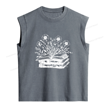 Pagewings Vintage Book Flowers Women's Washed Tank Top