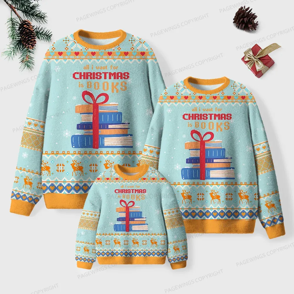 Pagewings All I Want For Christmas Is Books Unisex Ugly Knit Sweatshirt
