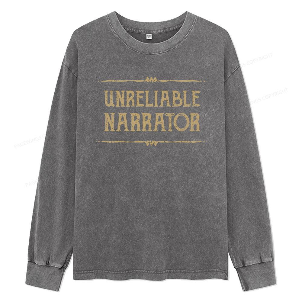 Pagewings Unreliable Narrator Unisex Washed Long Sleeve T-shirt