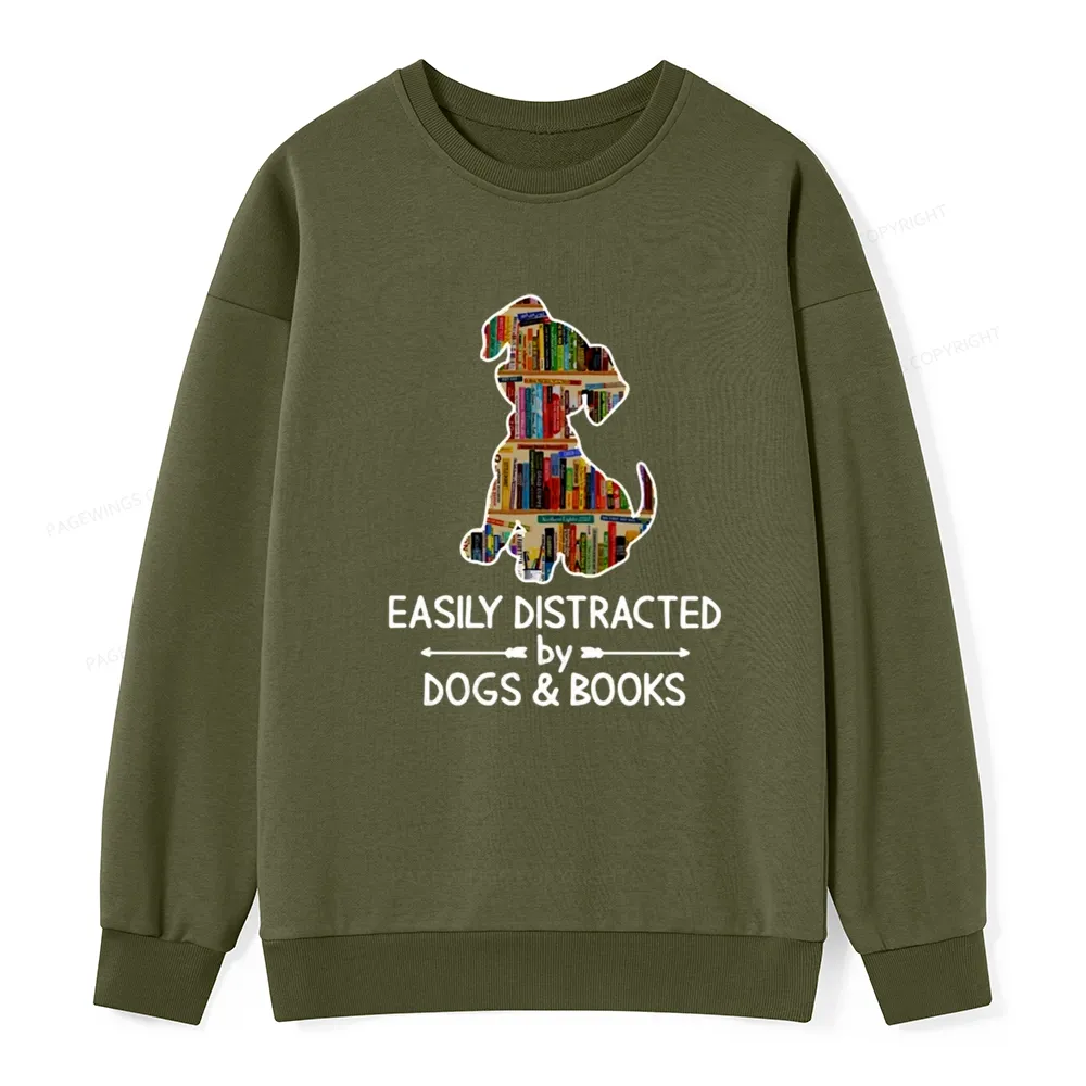 Pagewings Easily Distracted By Dogs And Books Unisex Classic Sweatshirt
