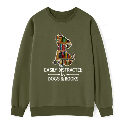 Pagewings Easily Distracted By Dogs And Books Unisex Classic Sweatshirt