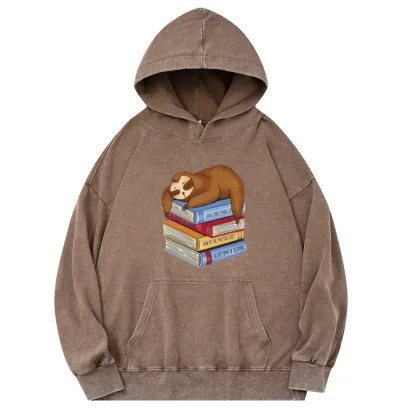 Pagewings Sloth And Book Unisex Washed Hoodie