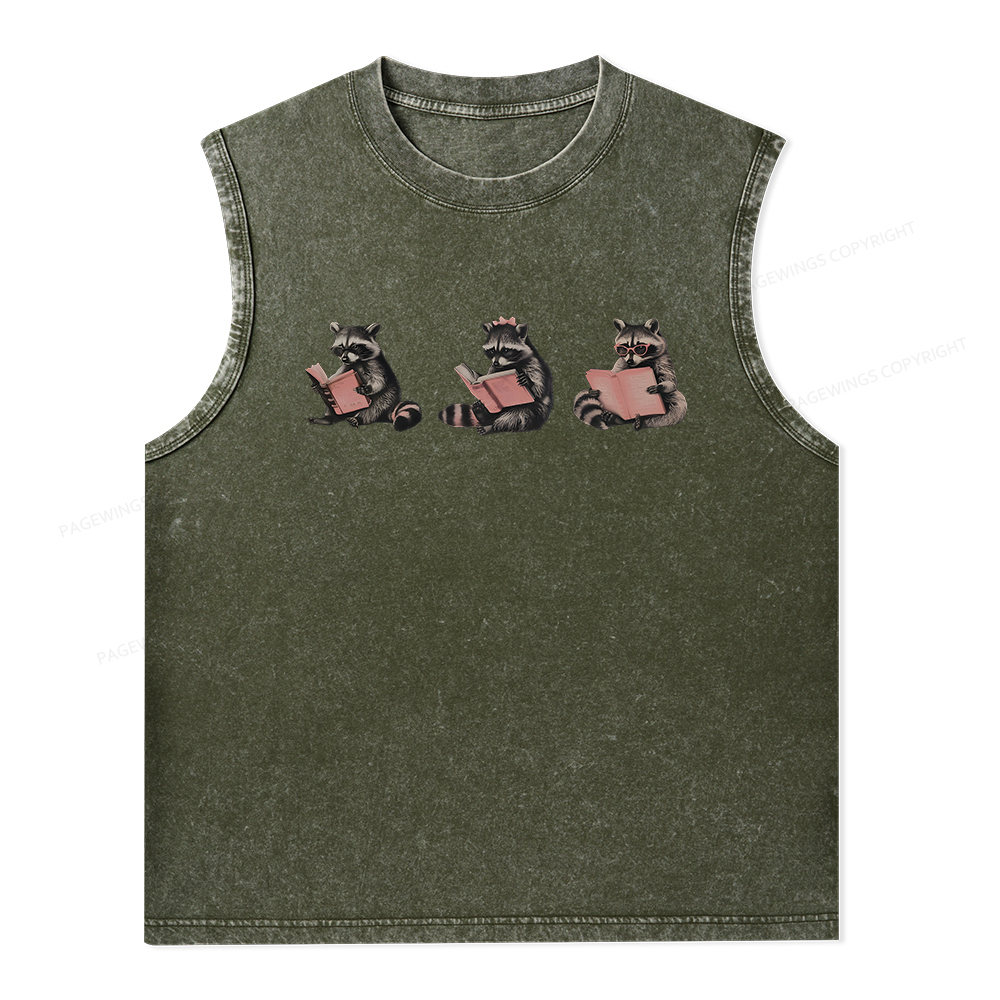 Pagewings Funny Raccoon Bookish Gift Unisex Washed Tank Top