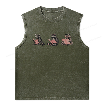 Pagewings Funny Raccoon Bookish Gift Unisex Washed Tank Top