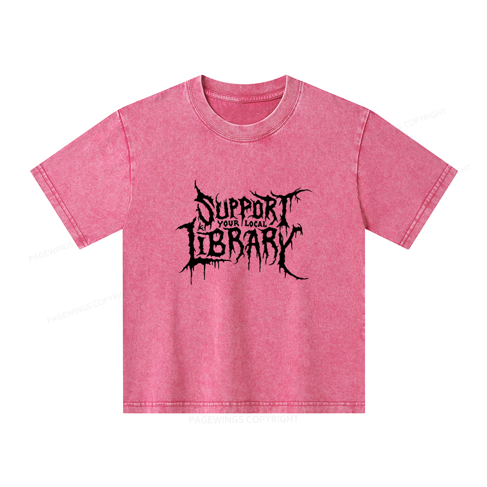 Pagewings Support Your Local Library Unisex Kids Washed T-shirt