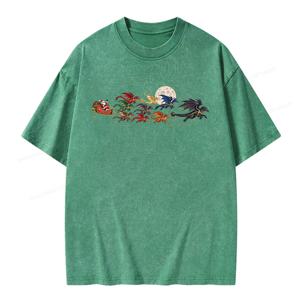 Pagewings Christmas Dragon Bookish Unisex Washed T-shirt