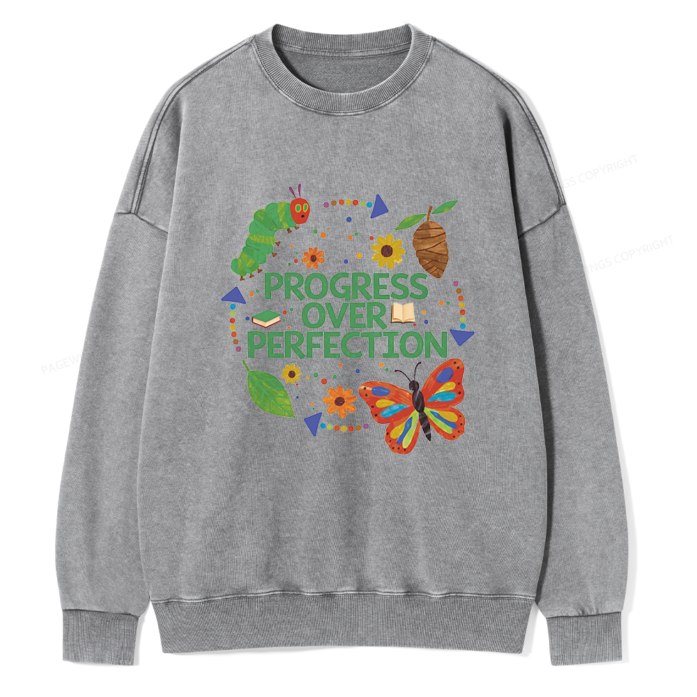 Pagewing Progress Over Perfection Unisex Washed Sweatshirt