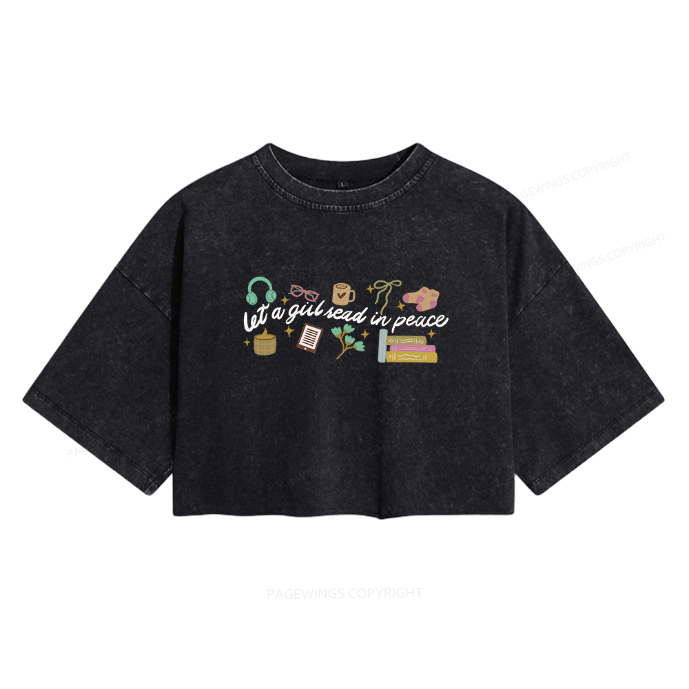 Pagewings Let a Girl Read in Peace Women's Washed Cropped T-shirt