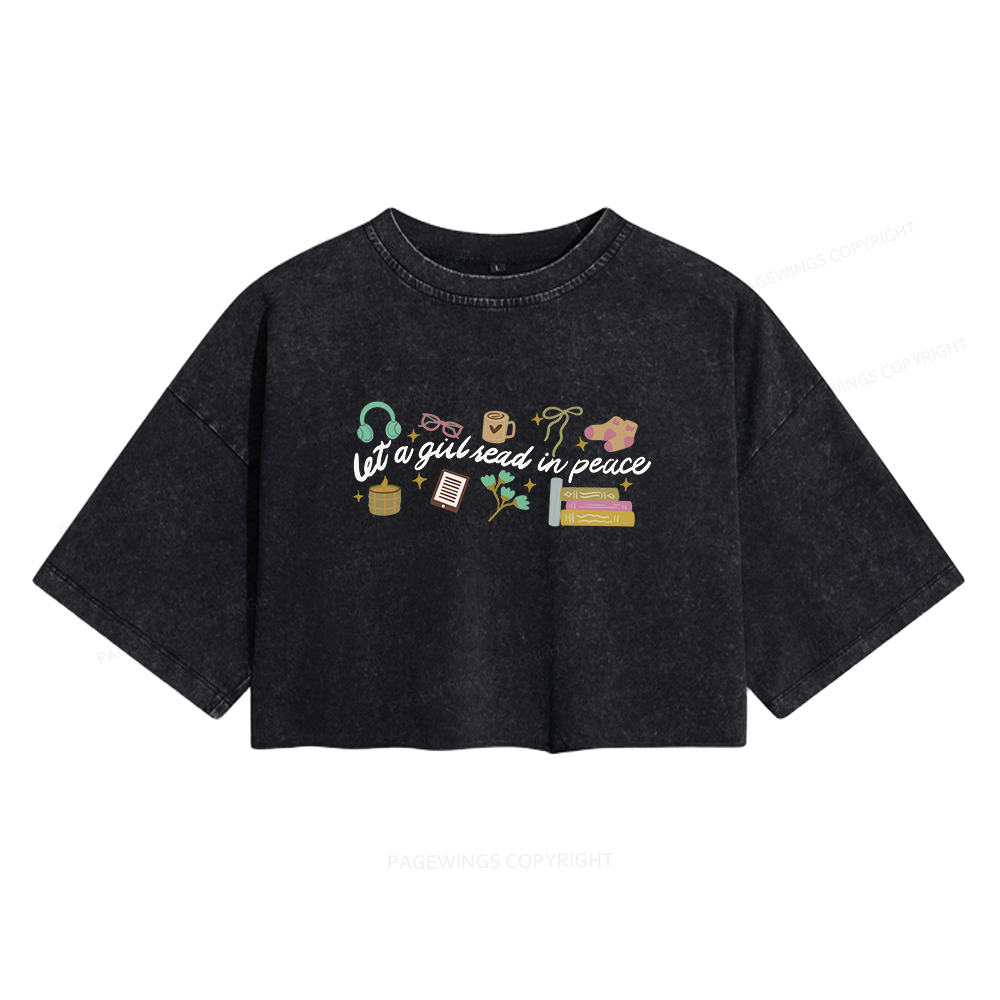 Pagewings Let a Girl Read in Peace Women's Washed Cropped T-shirt