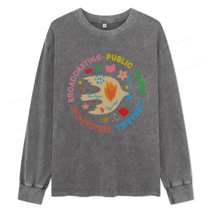 Pagewings Public Parks Libraries Education Broadcasting Unisex Washed Long Sleeve T-shirt