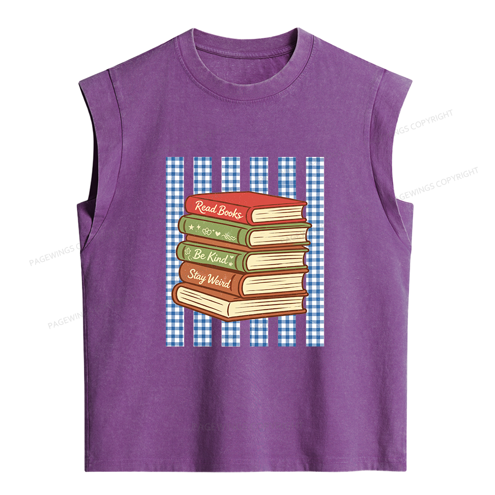 Pagewings Read Books Be Kind Stay Weird  Women's Washed Tank Top