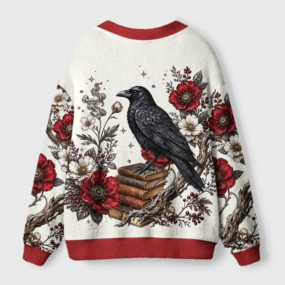 Pagewings Reading Crow Light Knit Unisex Cardigan Sweaters