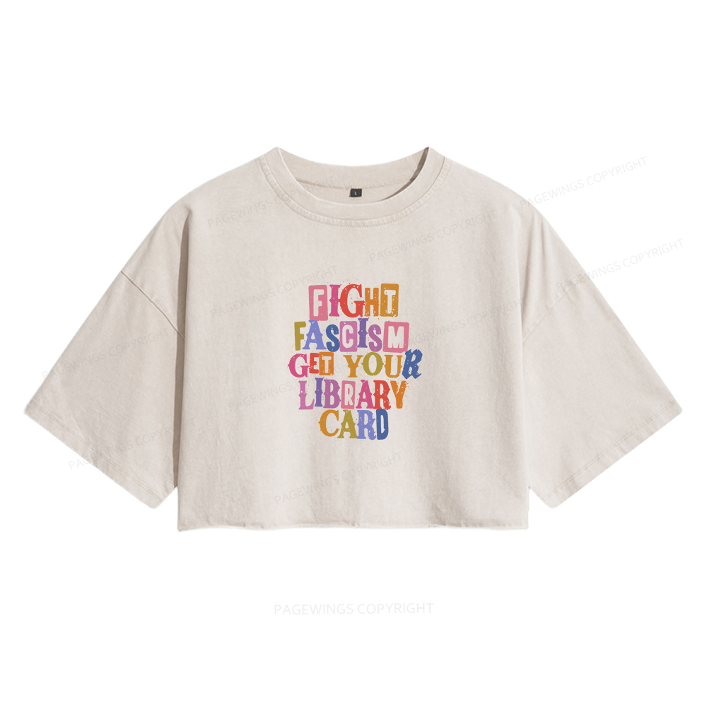Pagewings Get Your Library Card Women's Washed Cropped T-shirt