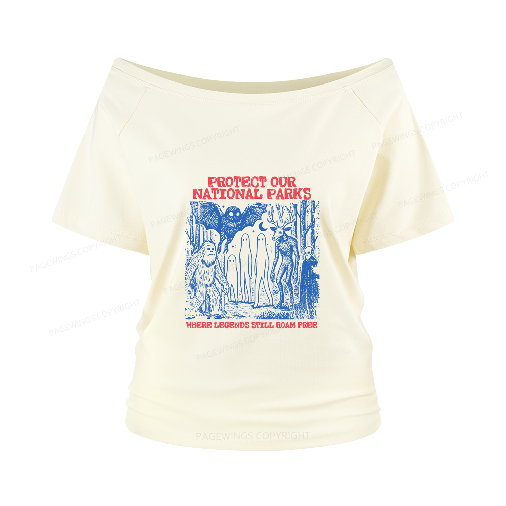 Pagewings Protect Our Parks Vintage Camping Women Off Shoulder T-shirts