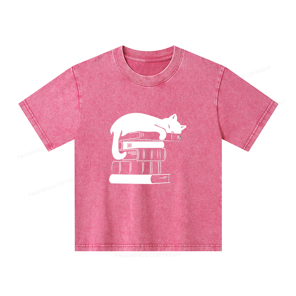 Pagewings Books And Cats Unisex Kids Washed T-shirt