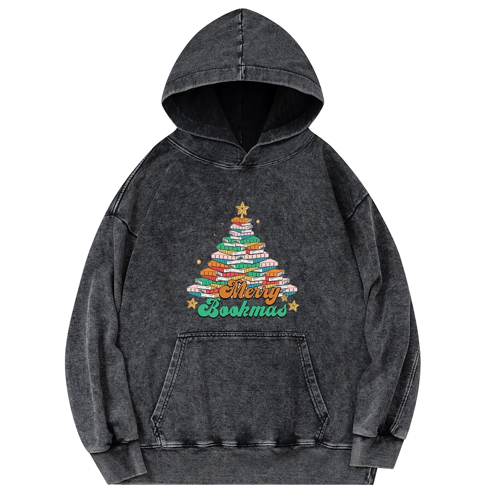 Pagewings Christmas Merry Bookmas Unisex Washed Hoodie