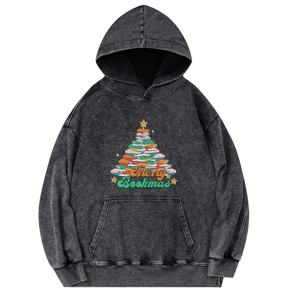 Pagewings Christmas Merry Bookmas Unisex Washed Hoodie