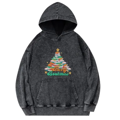 Pagewings Christmas Merry Bookmas Unisex Washed Hoodie
