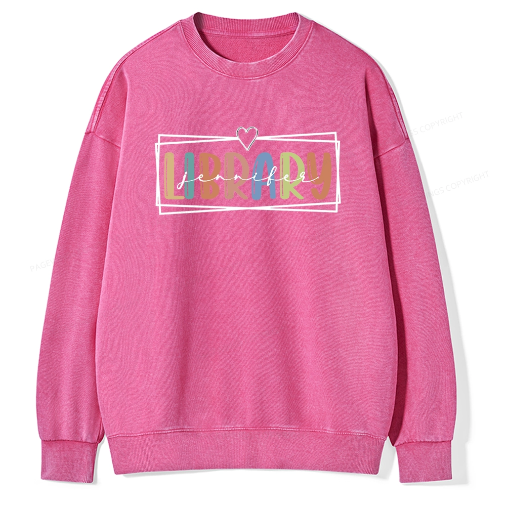 Pagewings Elementary Librarian Custom Name Unisex Washed Sweatshirt