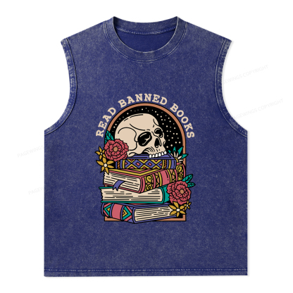 Pagewings Read Banned Book Floral Unisex Washed Tank Top