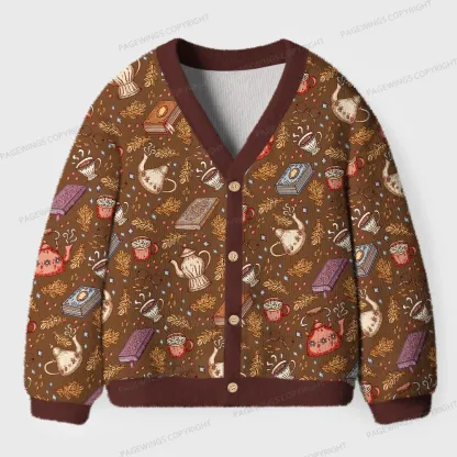 Pagewings Cozy Books And Tea Unisex Ugly Cardigan Sweaters