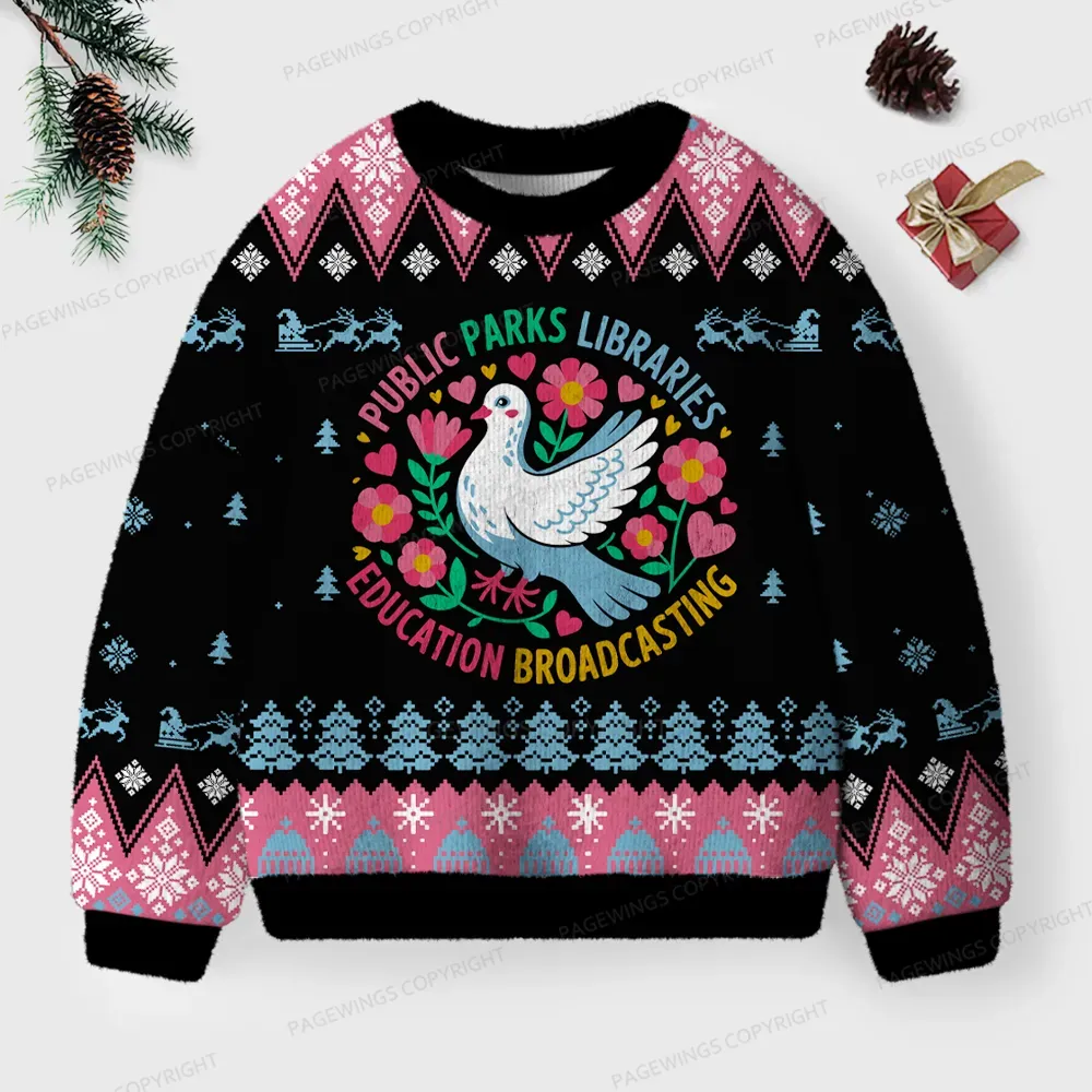 Pagewings Public Parks Libraries Education Broadcasting Unisex Ugly Knit Sweatshirt