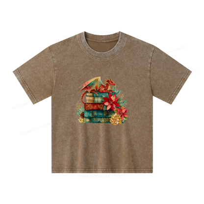 Pagewings Christmas Book Dragon Unisex Kids Washed T-shirt